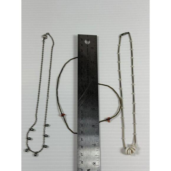 3-Vintage Native‎ American Silver Color Beaded Necklace 16 In - Picture 5 of 5